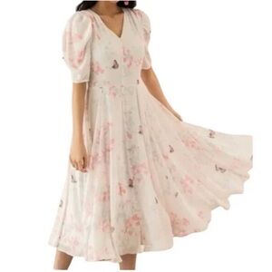 Rachel Parcell Pink and White Butterfly Midi Dress